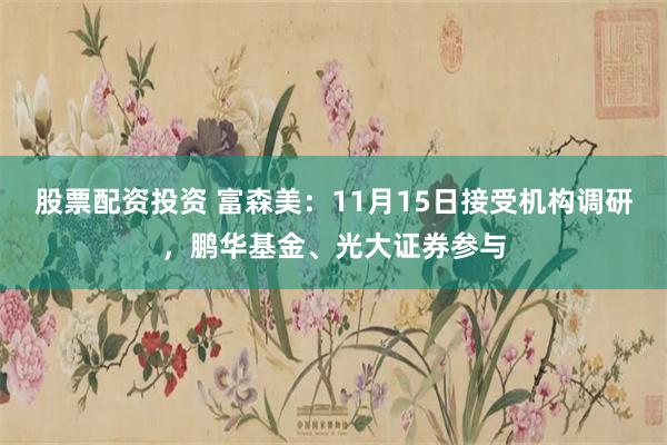 股票配资投资 富森美：11月15日接受机构调研，鹏华基金、光大证券参与